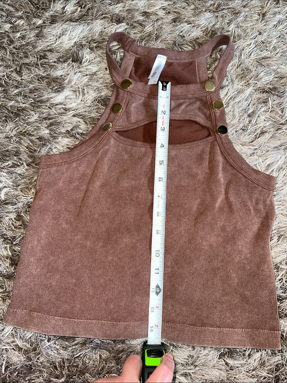 Pebby Forevee Women’s 1/2X Studded Super Stretchy Brown Ribbed Cutout Tank Top - Picture 6 of 8
